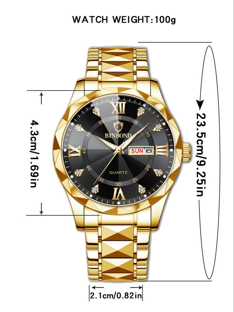 Men’s Fashion Quartz Watch – Rhinestone, Calendar, Waterproof