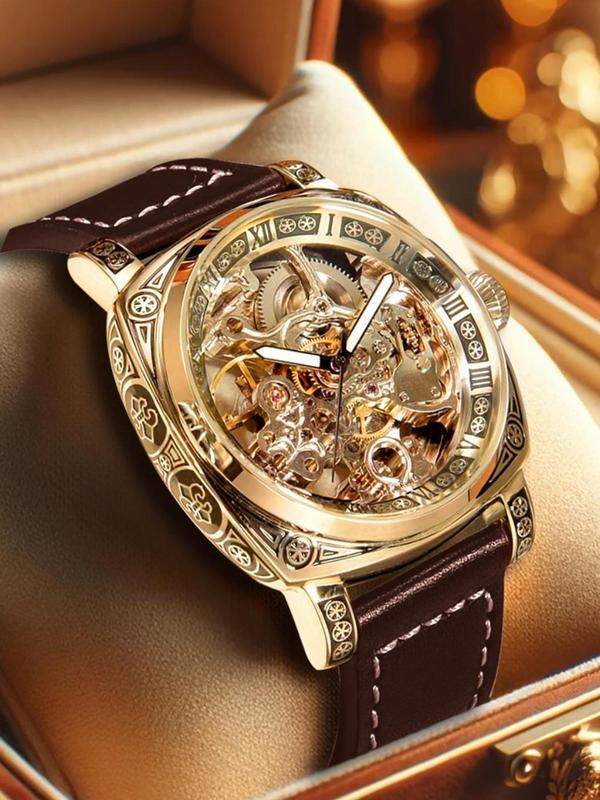 Vintage Mechanical Leather Watch – Luminous Dial