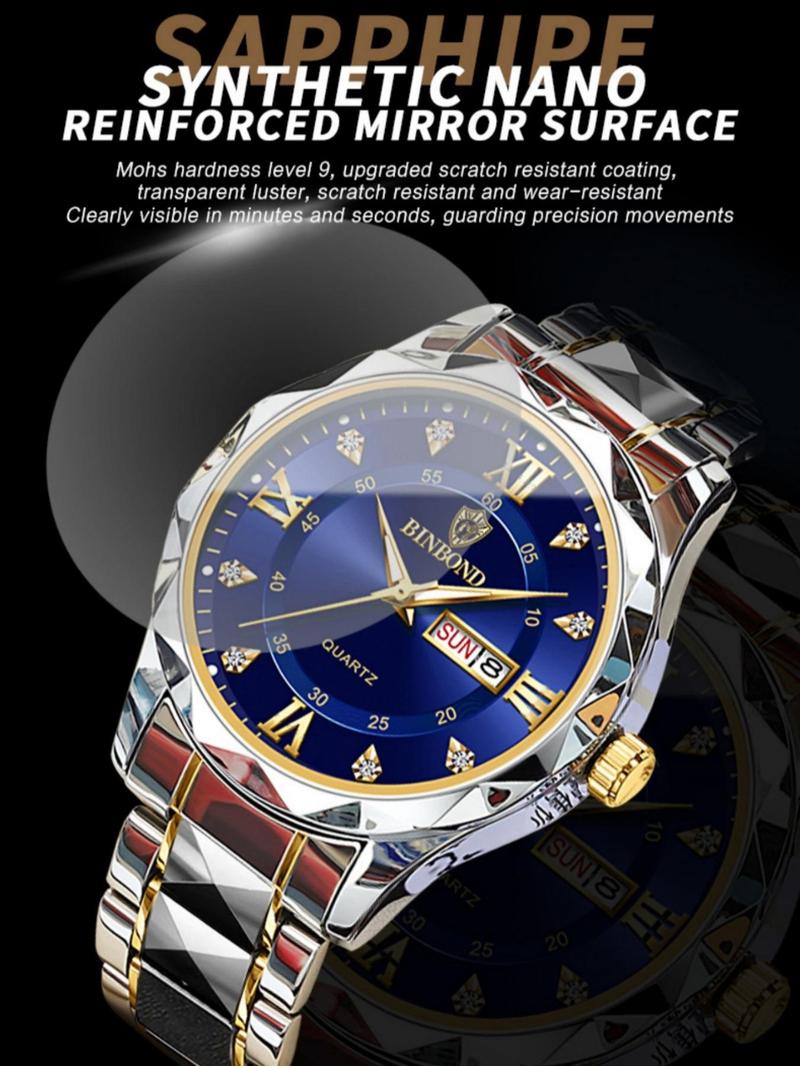 Men’s Fashion Quartz Watch – Rhinestone, Calendar, Waterproof