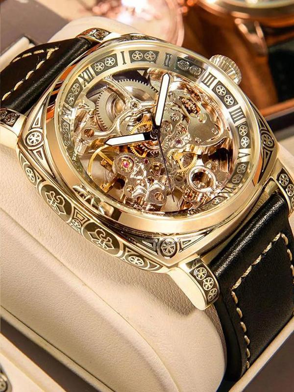 Vintage Mechanical Leather Watch – Luminous Dial