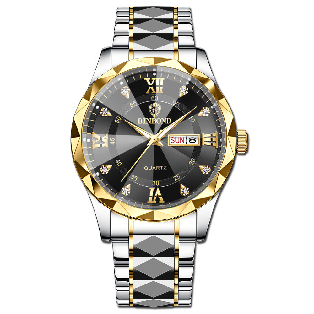 Men’s Fashion Quartz Watch – Rhinestone, Calendar, Waterproof