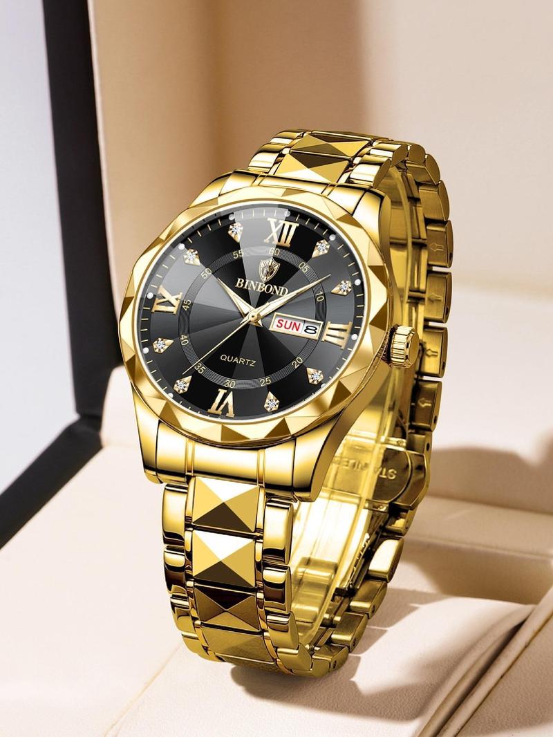 Men’s Fashion Quartz Watch – Rhinestone, Calendar, Waterproof