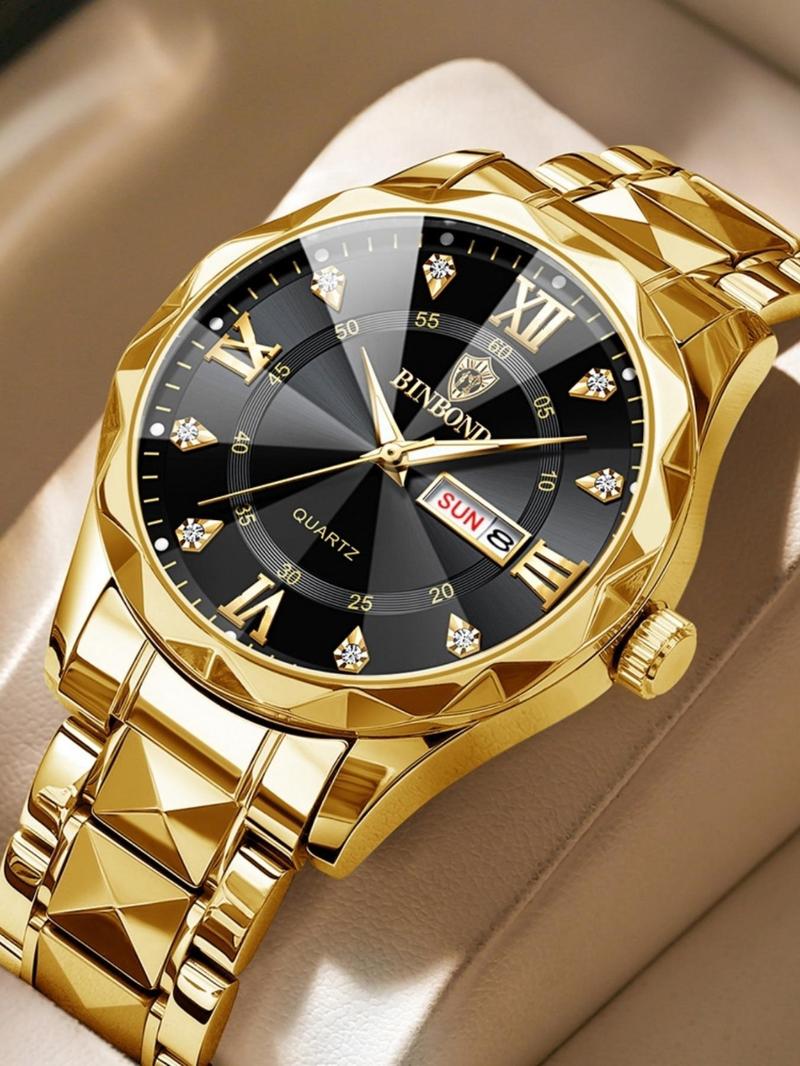 Men’s Fashion Quartz Watch – Rhinestone, Calendar, Waterproof